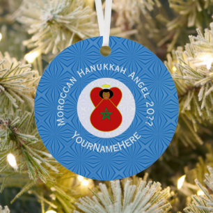 Gepersonaliseerde Marokkaanse Hanukkah-engelenvlag Metalen Ornament