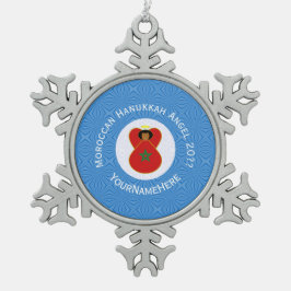 Gepersonaliseerde Marokkaanse Hanukkah-engelenvlag Tin Sneeuwvlok Ornament