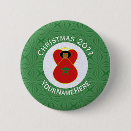 Gepersonaliseerde Marokkaanse Kerstengel Vlag Ronde Button 5,7 Cm