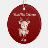 Gepersonaliseerde Maroon Deer Baby Meisje Eerste K Keramisch Ornament (Links)