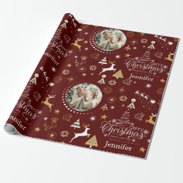 Gepersonaliseerde Maroon Merry kerstcadeau Cadeaupapier