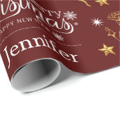 Gepersonaliseerde Maroon Merry kerstcadeau Cadeaupapier (Rol Hoek)