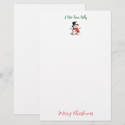 Gepersonaliseerde Marshmallow Snowman Stationery Briefpapier (Voorkant / Achterkant)