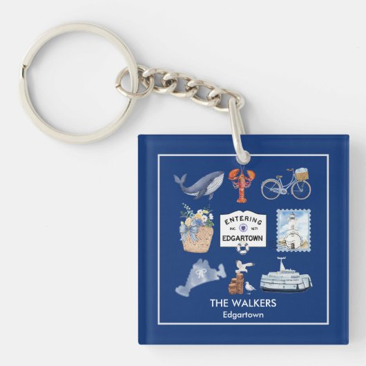 Gepersonaliseerde Martha's Vineyard Waterverf Icon Sleutelhanger (voorkant)