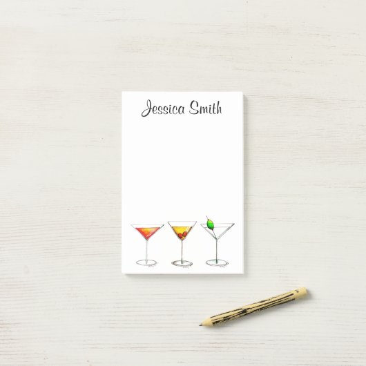 Gepersonaliseerde Martini Cosmo Manhattan Cocktail Post-it® Notes (Op bureau)