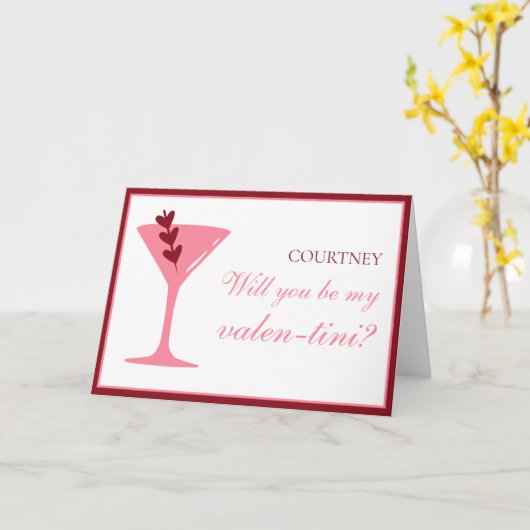 Gepersonaliseerde Martini Galentine's Day rood en  Kaart (Gele Bloem)