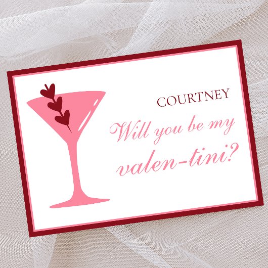 Gepersonaliseerde Martini Galentine's Day rood en  Kaart