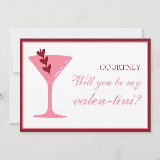 Gepersonaliseerde Martini Galentine's Day rood en Kaart (Voorkant)