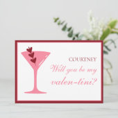 Gepersonaliseerde Martini Galentine's Day rood en  Kaart (Staand voorkant)
