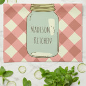 Gepersonaliseerde Mason Jar Kitchen Towel Red Ging Theedoek (Gevouwen)