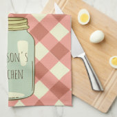 Gepersonaliseerde Mason Jar Kitchen Towel Red Ging Theedoek (Quarter Fold)