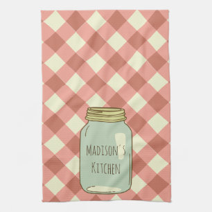 Gepersonaliseerde Mason Jar Kitchen Towel Red Ging Theedoek