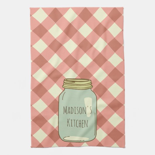 Gepersonaliseerde Mason Jar Kitchen Towel Red Ging Theedoek (Verticaal)