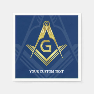 Gepersonaliseerde Masonic Napkins   Navy Blue Gold Servetten