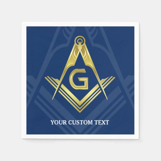 Gepersonaliseerde Masonic Napkins | Navy Blue Gold Servetten (Voorkant)