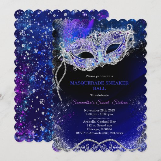 Gepersonaliseerde Masquerade Sneaker Ball Sjabloon Kaart (Voorkant / Achterkant)
