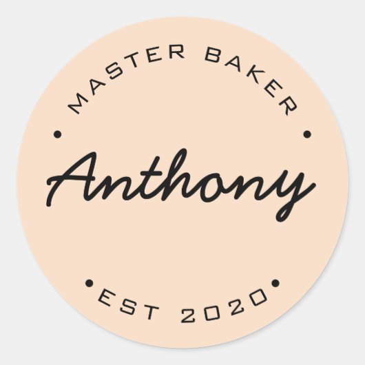 Gepersonaliseerde Master Baker Vast jaar Ronde Sticker (Voorkant)