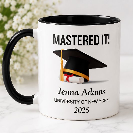 Gepersonaliseerde 'Mastered It' Afstudeer Geschenk Mok