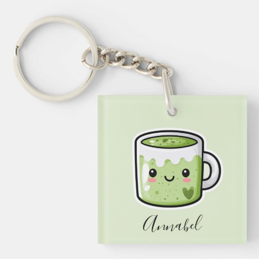 Gepersonaliseerde Matcha-drank en -cake Sleutelhanger (Voorkant)