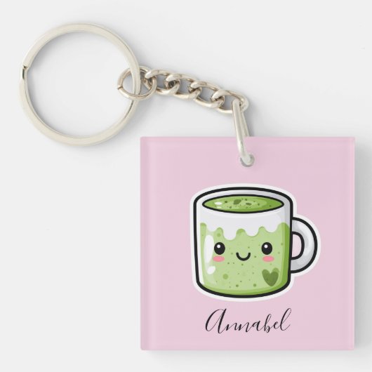 Gepersonaliseerde Matcha-drank en -cake Sleutelhanger (Voorkant)