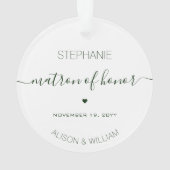 Gepersonaliseerde Matron of Honor Donkergroene tek Ornament (achterkant)