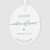 Gepersonaliseerde Matron of Honor Donkergroene tek Ornament (voorkant)