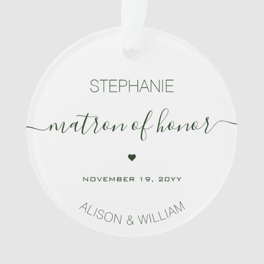 Gepersonaliseerde Matron of Honor Donkergroene tek Ornament (voorkant)