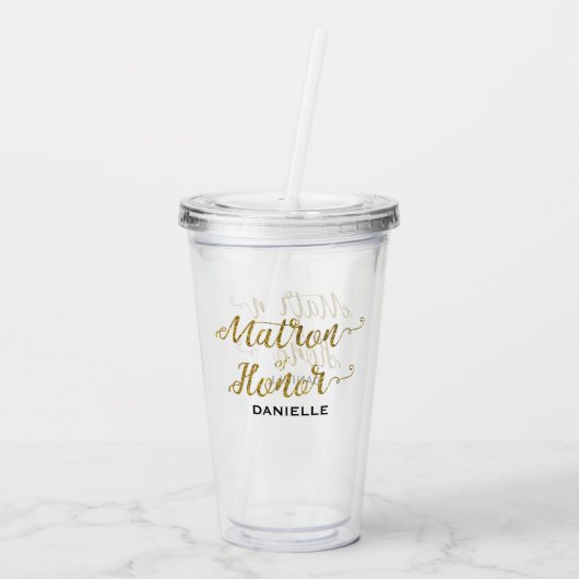 Gepersonaliseerde Matron of Honor Gold Glitter Acryl Drinkbeker (Achterkant)