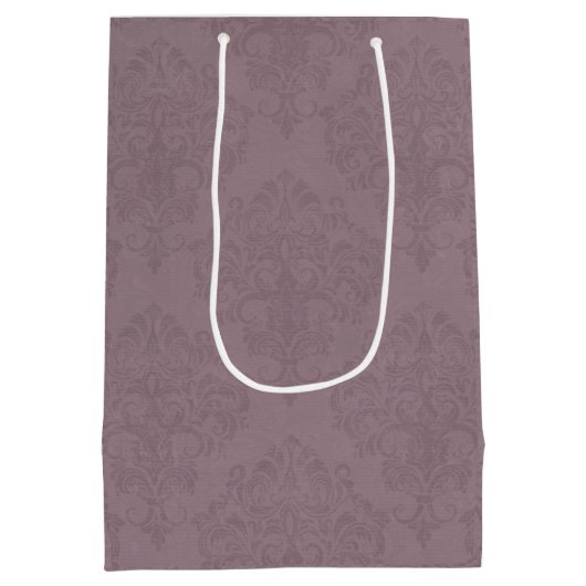 Gepersonaliseerde Mauve Rozen Kant Damask Gift Bag Medium Cadeauzakje (Achterkant)