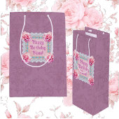 Gepersonaliseerde Mauve Rozen Kant Damask Gift Bag Medium Cadeauzakje