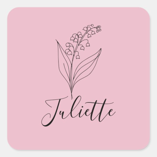 Gepersonaliseerde May Lily van de Vallei Geboorteb Vierkante Sticker (Voorkant)