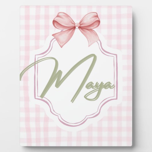 Gepersonaliseerde Maya Baby Girl Nursery Bow & Gin Fotoplaat (Voorkant)
