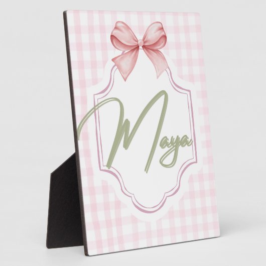 Gepersonaliseerde Maya Baby Girl Nursery Bow & Gin Fotoplaat (Zijkant)