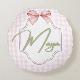 Gepersonaliseerde Maya Baby Girl Nursery Bow & Gin Rond Kussen