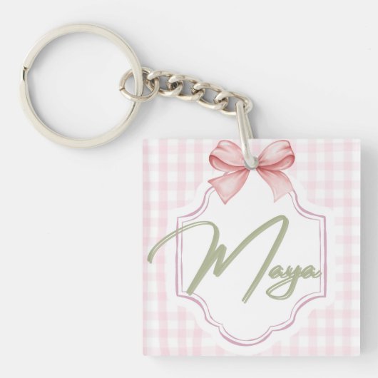 Gepersonaliseerde Maya Baby Girl Nursery Bow & Gin Sleutelhanger (voorkant)