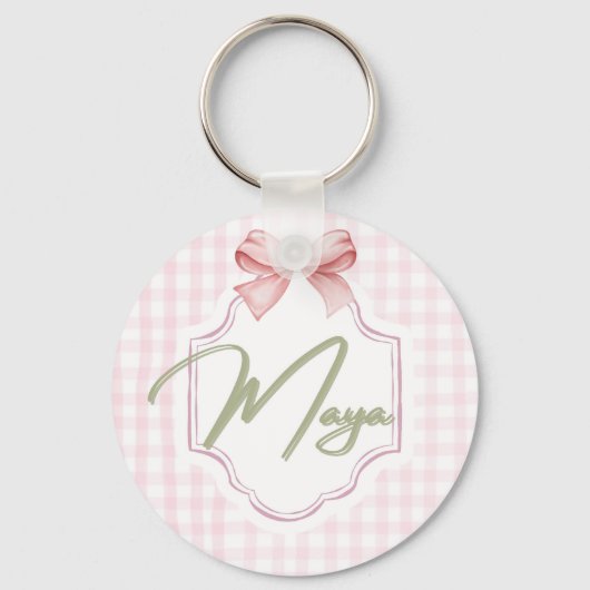Gepersonaliseerde Maya Baby Girl Nursery Bow & Gin Sleutelhanger (Voorkant)