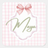 Gepersonaliseerde Maya Baby Girl Nursery Bow & Gin Vierkante Sticker (Voorkant)