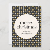 Gepersonaliseerde MCM Retro Bloem Zwart Goud Kerst Feestdagenkaart (Voorkant)