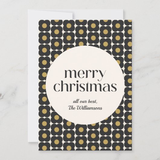 Gepersonaliseerde MCM Retro Bloem Zwart Goud Kerst Feestdagenkaart (Voorkant)