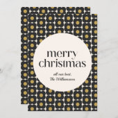 Gepersonaliseerde MCM Retro Bloem Zwart Goud Kerst Feestdagenkaart (Voorkant / Achterkant)