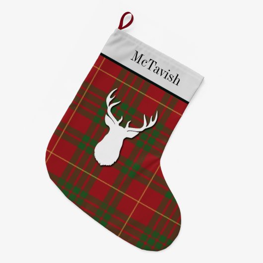 Gepersonaliseerde McTavish Tartan Green Red Pset Grote Kerstsok (Voorkant (Hangend))