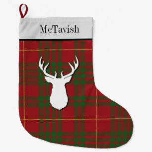 Gepersonaliseerde McTavish Tartan Green Red Pset Grote Kerstsok