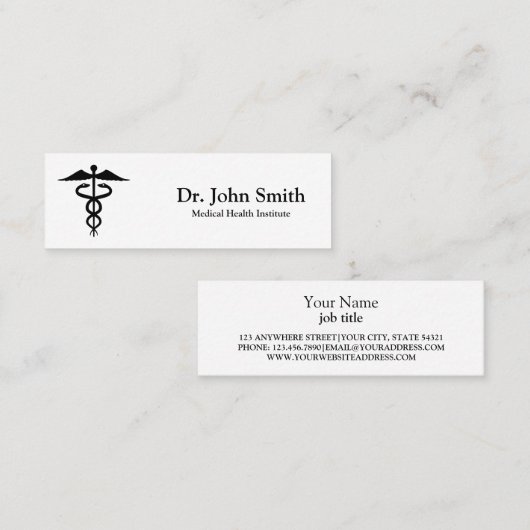 Gepersonaliseerde medische Caduceus zwart Mini Visitekaartje (Voorkant / Achterkant)