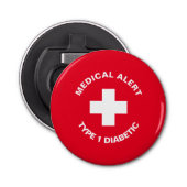 Gepersonaliseerde medische waarschuwing Diabetisch Button Flesopener (Voorkant)