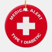 Gepersonaliseerde medische waarschuwing Diabetisch Keramisch Ornament (Achterkant)