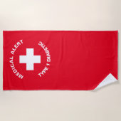 Gepersonaliseerde medische waarschuwing Diabetisch Strandlaken (Voorkant)