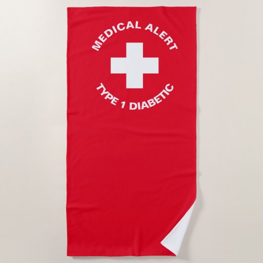 Gepersonaliseerde medische waarschuwing Diabetisch Strandlaken (Voorkant)