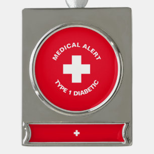 Gepersonaliseerde medische waarschuwing Diabetisch Verzilverd Banner Ornament