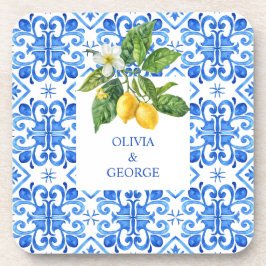 Gepersonaliseerde mediterrane citroenen bruiloft b bier onderzetter