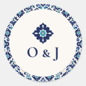 Gepersonaliseerde mediterrane Tegel bruiloft Ronde Sticker (Voorkant)